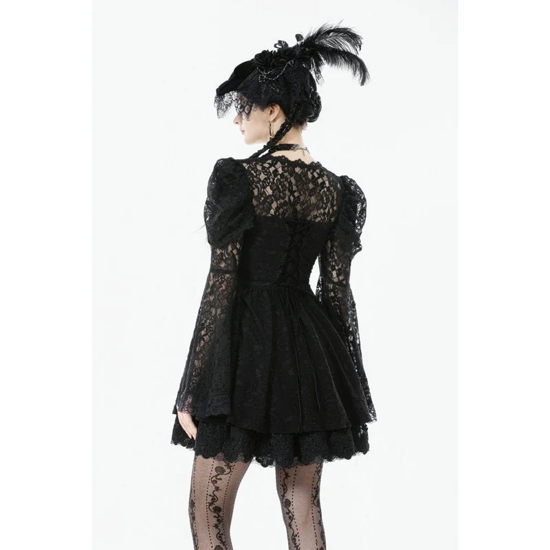 Gothic-Kleid mit Jacquard-Muster, floraler Spitze und Ärmeln für Damen, Abschlusskleid
