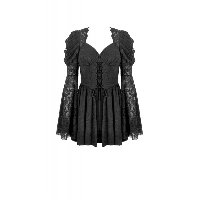 Gothic-Kleid mit Jacquard-Muster, floraler Spitze und Ärmeln für Damen, Abschlusskleid