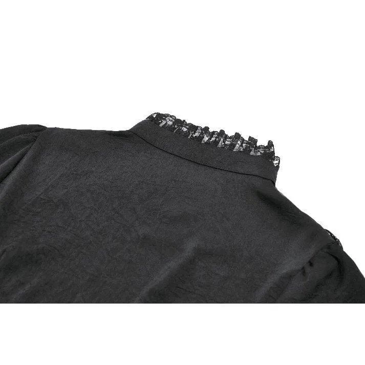 Durchsichtiges Gothic-Hemd mit Rüschen, Stehkragen und Laternenärmeln für Damen