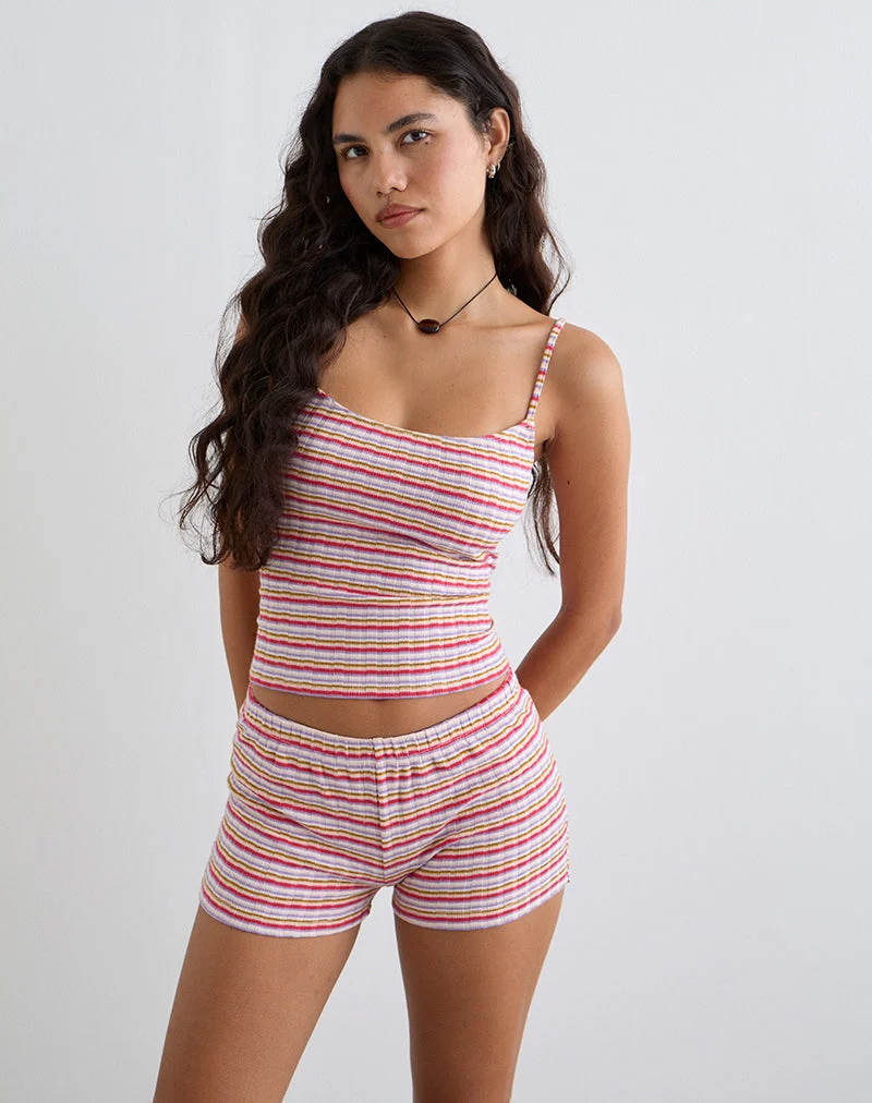 Sunala Cami Top in gestreifter Rippe Rosa und Flieder