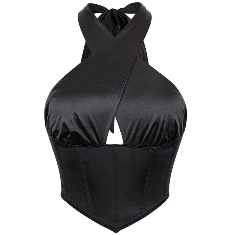 Gothic-Überbrustkorsett mit Kreuz und Neckholder für Damen
