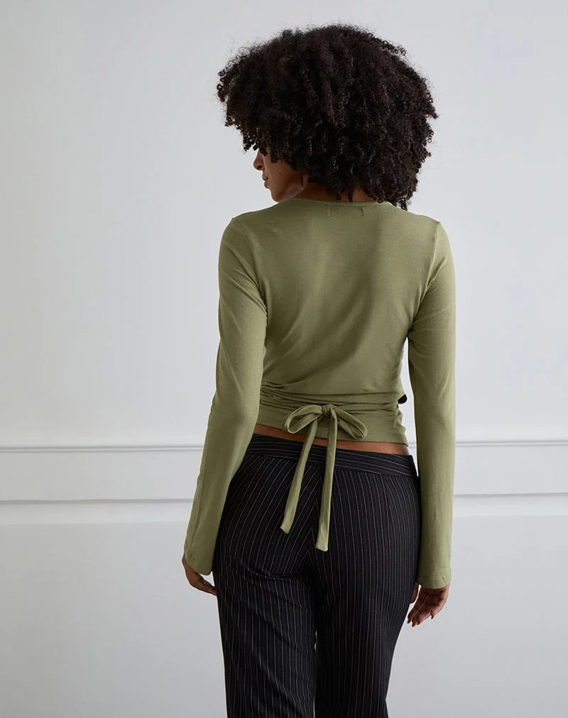 Kien Langärmeliges Wickeloberteil in Olive