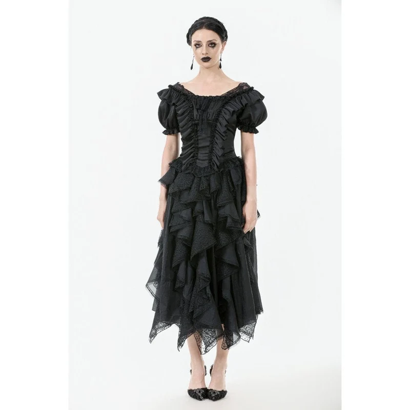 Gothic-Spitzentop mit Rüschen und quadratischem Kragen für Damen
