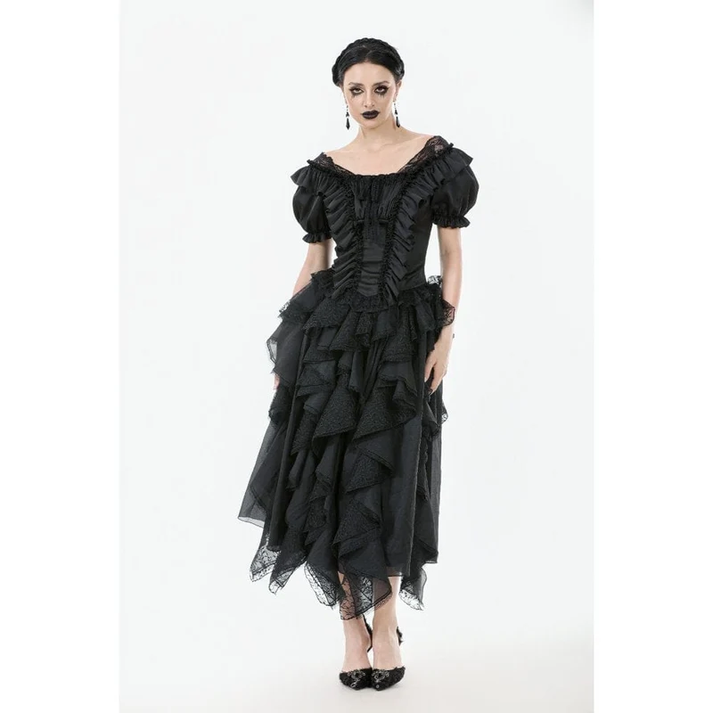 Gothic-Spitzentop mit Rüschen und quadratischem Kragen für Damen