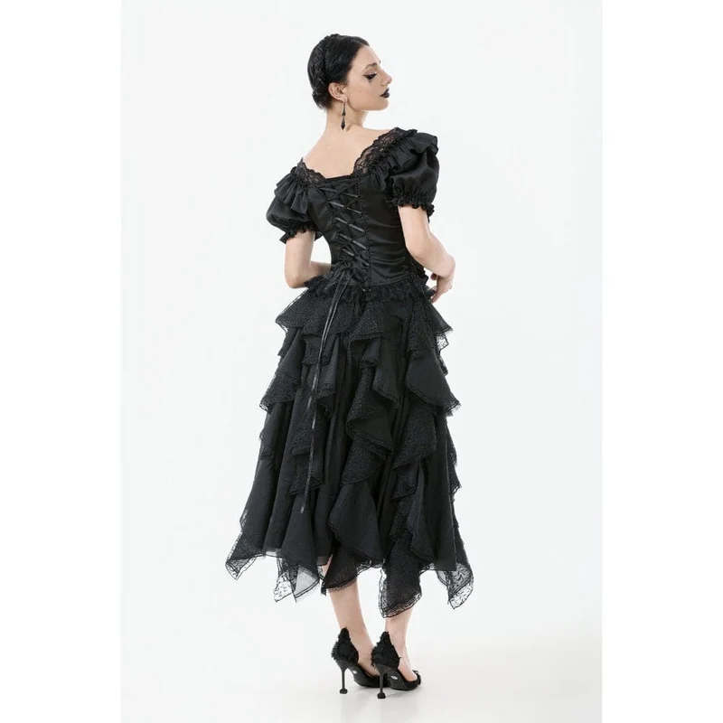 Gothic-Spitzentop mit Rüschen und quadratischem Kragen für Damen