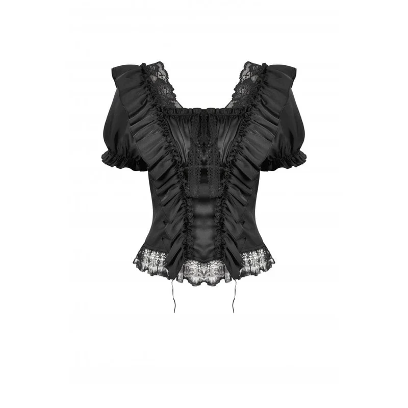 Gothic-Spitzentop mit Rüschen und quadratischem Kragen für Damen