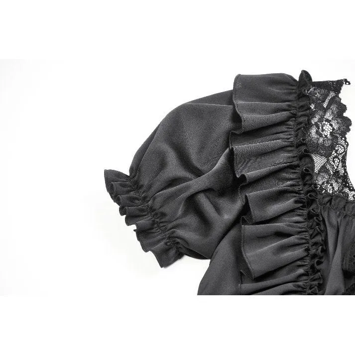 Gothic-Spitzentop mit Rüschen und quadratischem Kragen für Damen