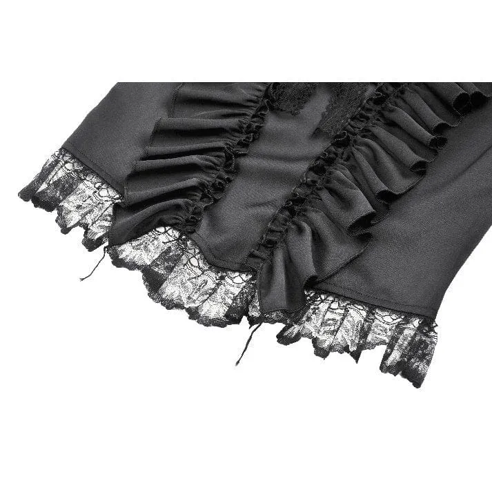 Gothic-Spitzentop mit Rüschen und quadratischem Kragen für Damen