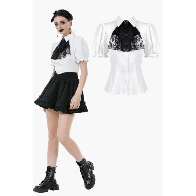 Gothic-Hemd mit Puffärmeln und Spitzenfliege für Damen