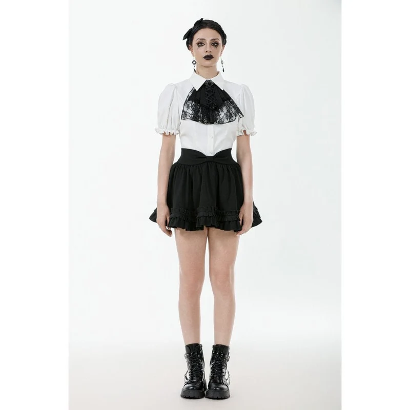 Gothic-Hemd mit Puffärmeln und Spitzenfliege für Damen