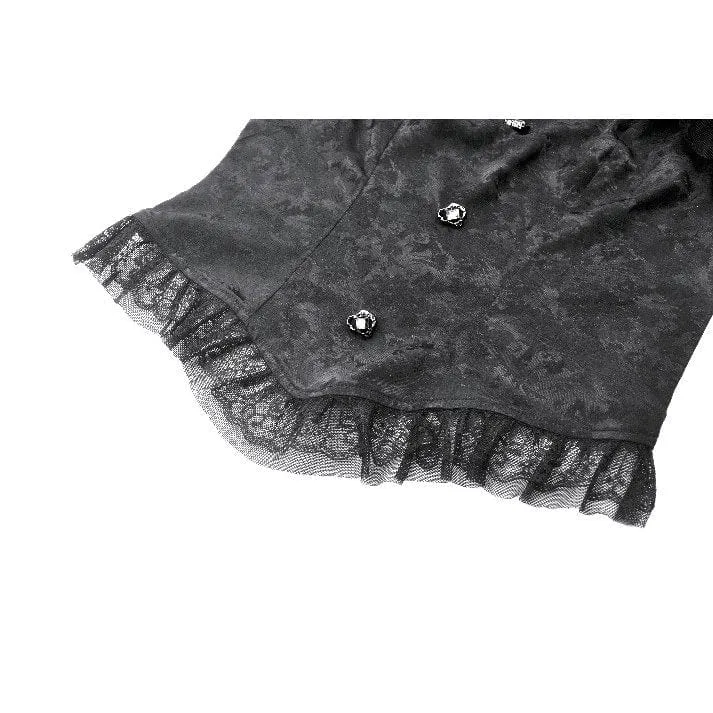 Gothic-Jacquard-Kurzarmhemd mit Cutout und Spitzenrüschen für Damen