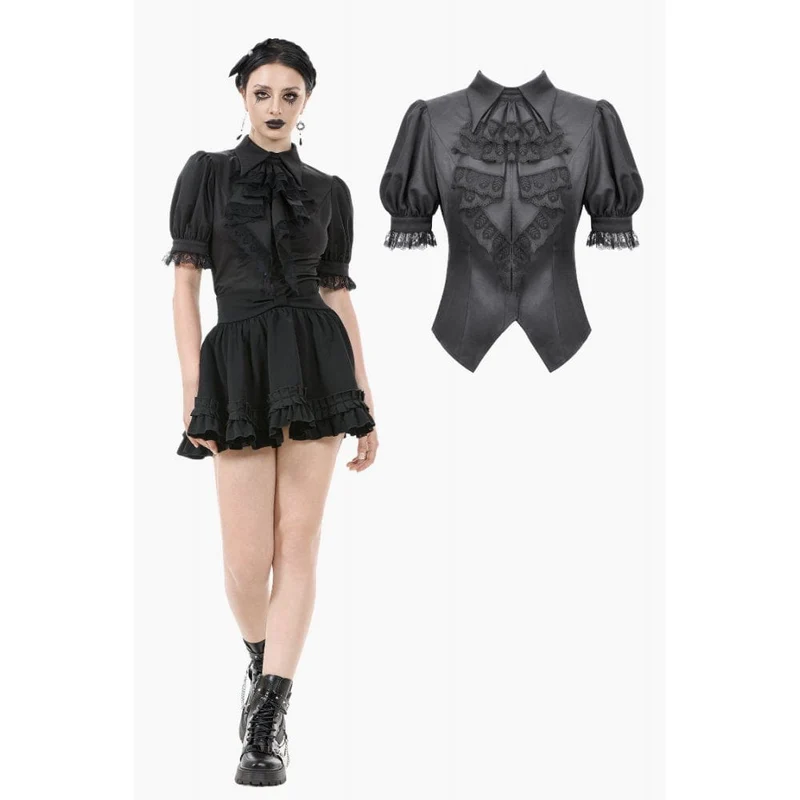 Gothic-Hemd mit Puffärmeln und Spitzenkrawatte für Damen