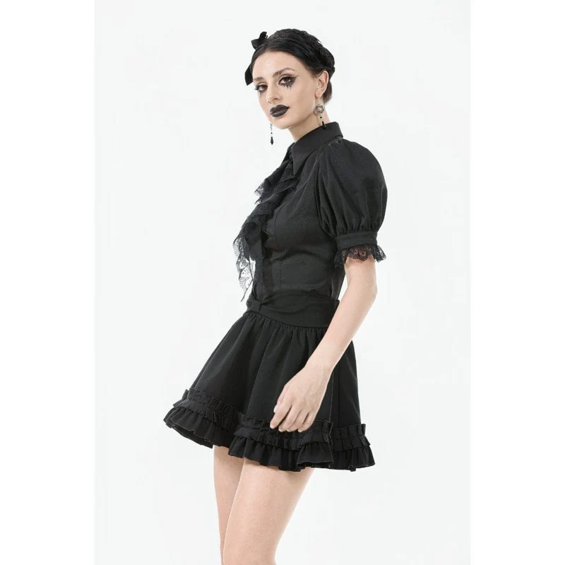 Gothic-Hemd mit Puffärmeln und Spitzenkrawatte für Damen