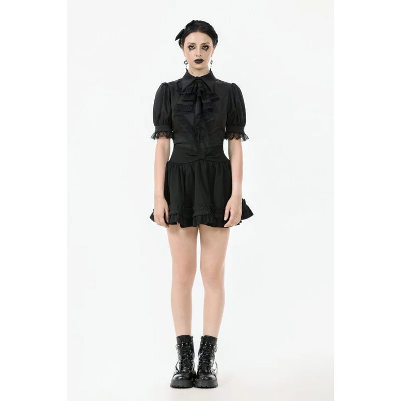 Gothic-Hemd mit Puffärmeln und Spitzenkrawatte für Damen