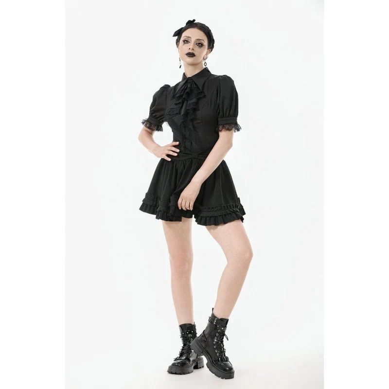Gothic-Hemd mit Puffärmeln und Spitzenkrawatte für Damen