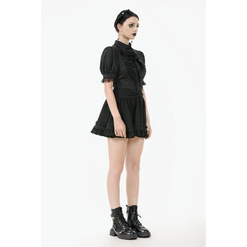 Gothic-Hemd mit Puffärmeln und Spitzenkrawatte für Damen
