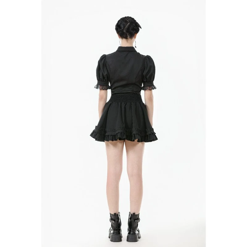 Gothic-Hemd mit Puffärmeln und Spitzenkrawatte für Damen