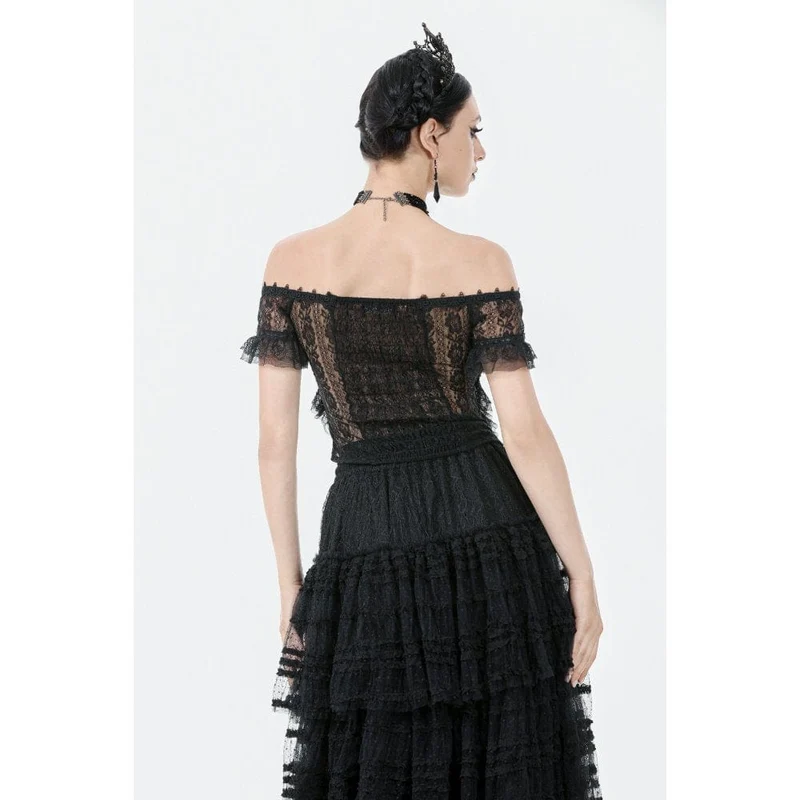 Gothic-Top mit schulterfreiem Rüschen und Spitze für Damen