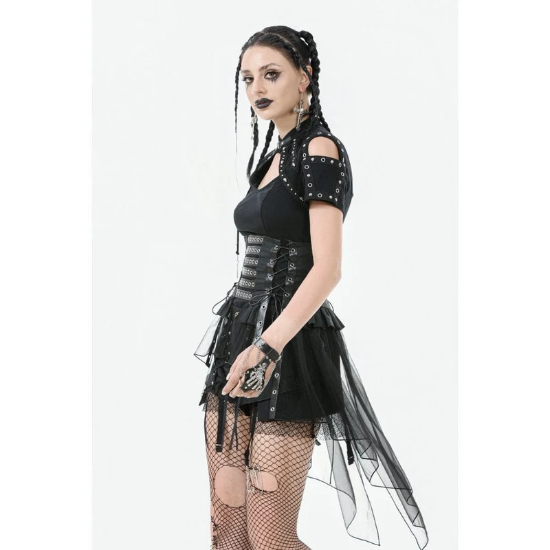 Punk-Rock mit hoher Taille und Schnürung im High/Low-Mesh-Stil für Damen