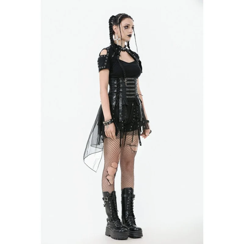 Punk-Rock mit hoher Taille und Schnürung im High/Low-Mesh-Stil für Damen