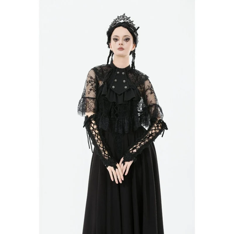 Gothic-Zweireiher-Cape mit Blumenspitze für Damen