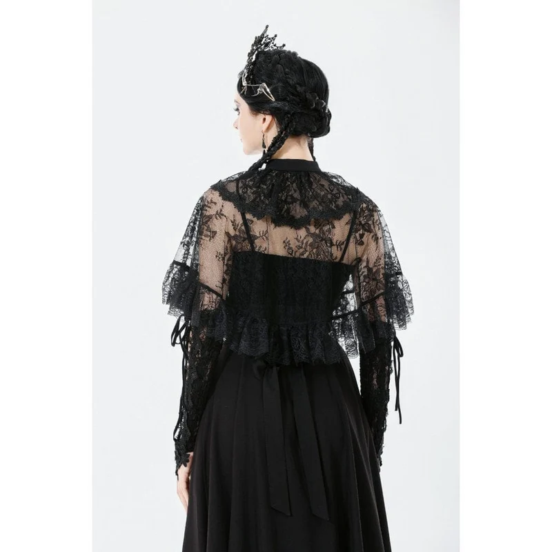 Gothic-Zweireiher-Cape mit Blumenspitze für Damen