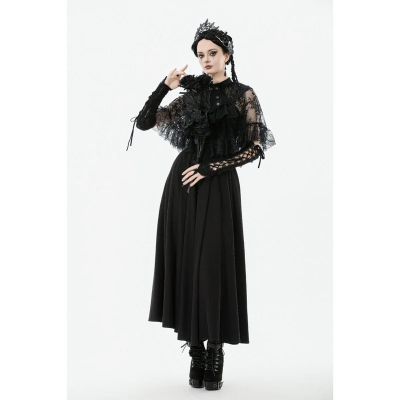 Gothic-Zweireiher-Cape mit Blumenspitze für Damen