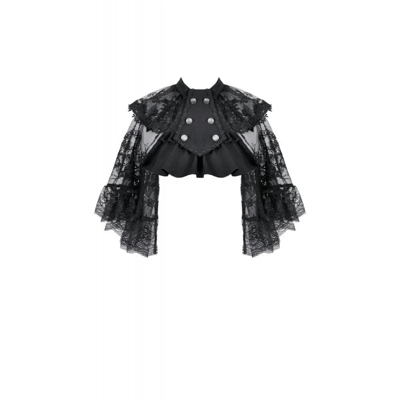 Gothic-Zweireiher-Cape mit Blumenspitze für Damen