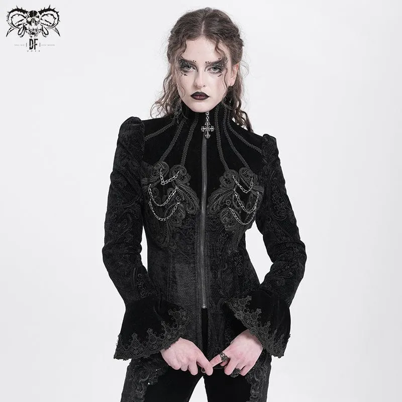 Gothic-Jacke mit Stehkragen und ausgestellten Ärmeln für Damen in Schwarz