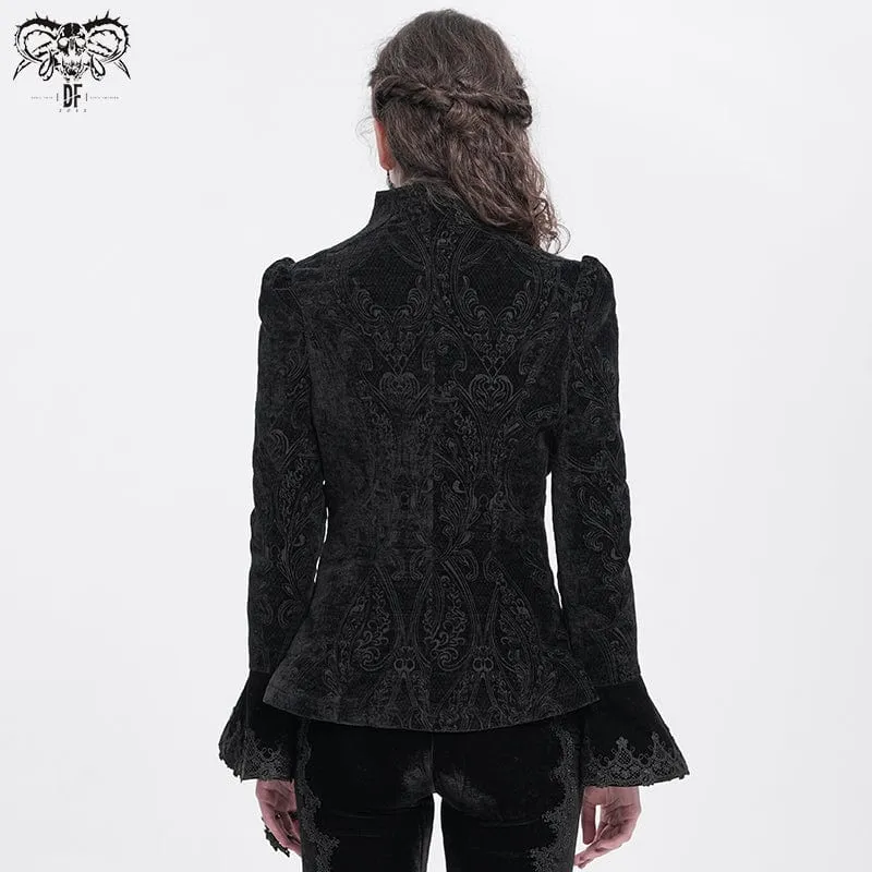 Gothic-Jacke mit Stehkragen und ausgestellten Ärmeln für Damen in Schwarz