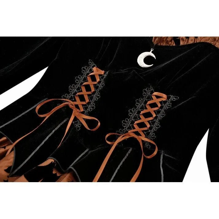 Damen Gothic Fledermaus bedrucktes Kürbis-Halloween-Kleid mit Schnürung