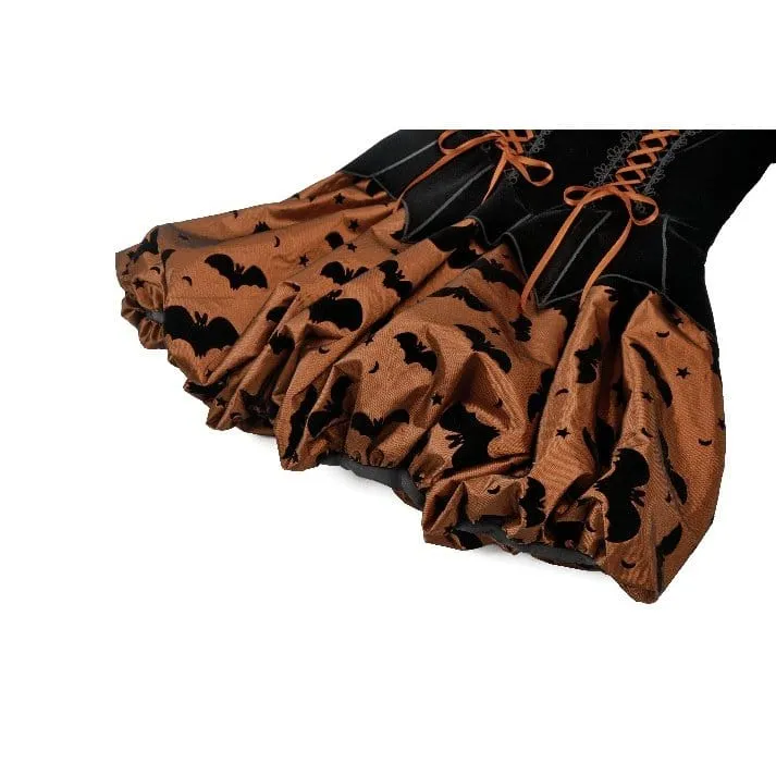 Damen Gothic Fledermaus bedrucktes Kürbis-Halloween-Kleid mit Schnürung