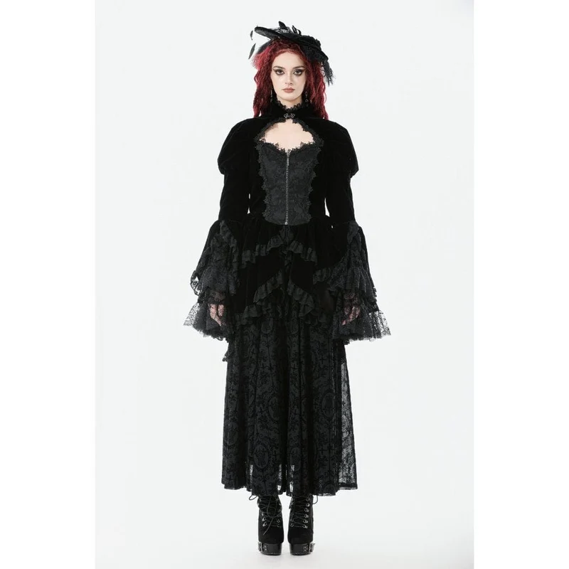 Gothic-Jacke für Damen mit Rüschen, Stufensaum, hohen und niedrigen Puffärmeln