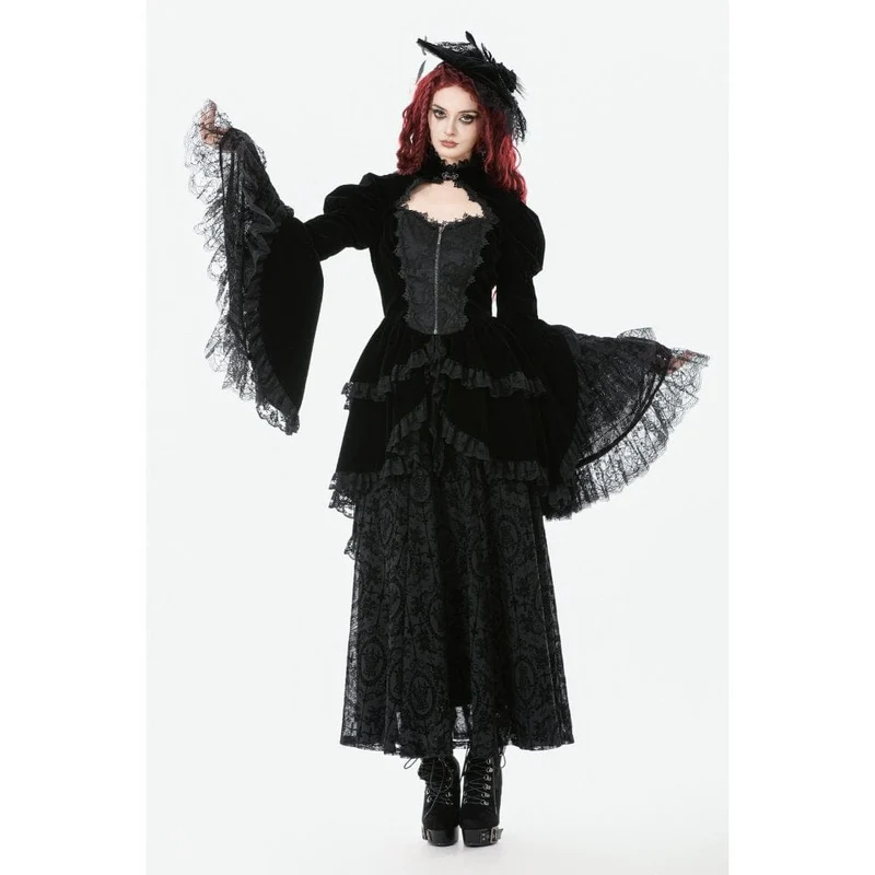 Gothic-Jacke für Damen mit Rüschen, Stufensaum, hohen und niedrigen Puffärmeln