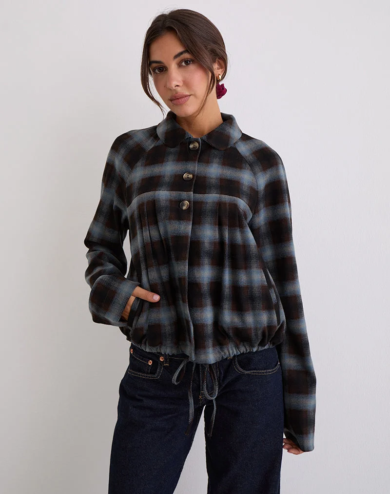 Harana Kragenjacke in blauem und braunem Karo