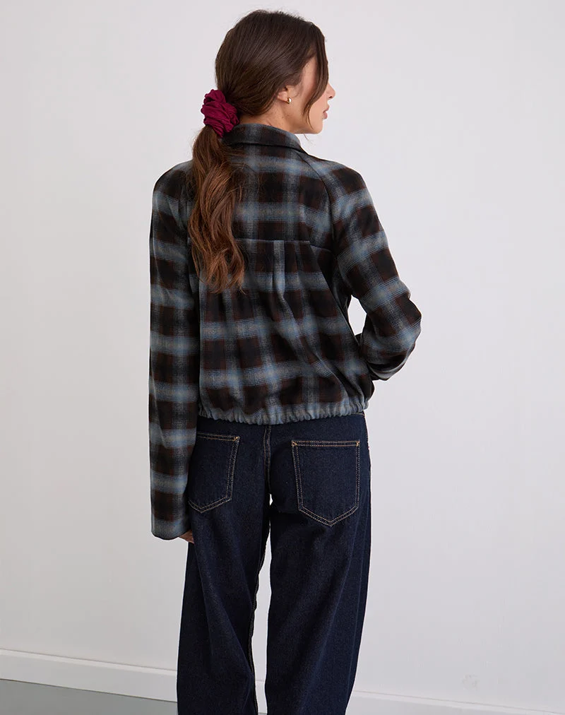 Harana Kragenjacke in blauem und braunem Karo