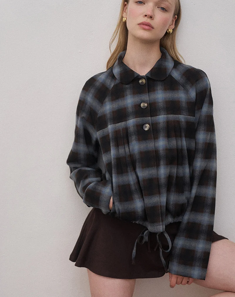 Harana Kragenjacke in blauem und braunem Karo