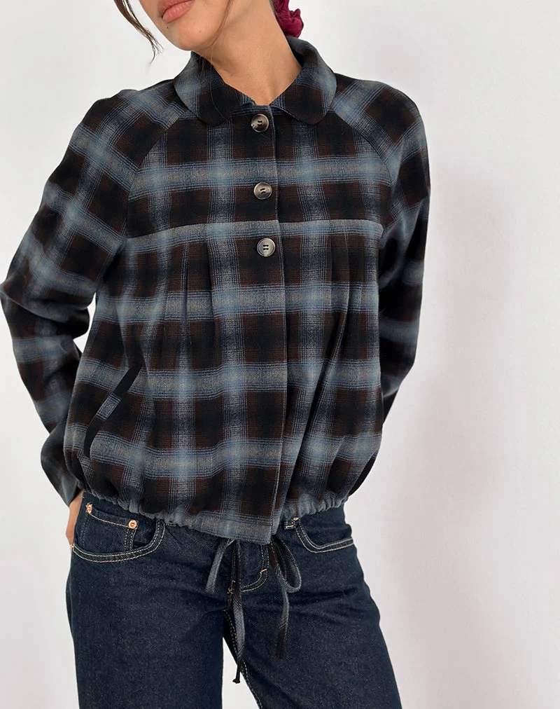 Harana Kragenjacke in blauem und braunem Karo