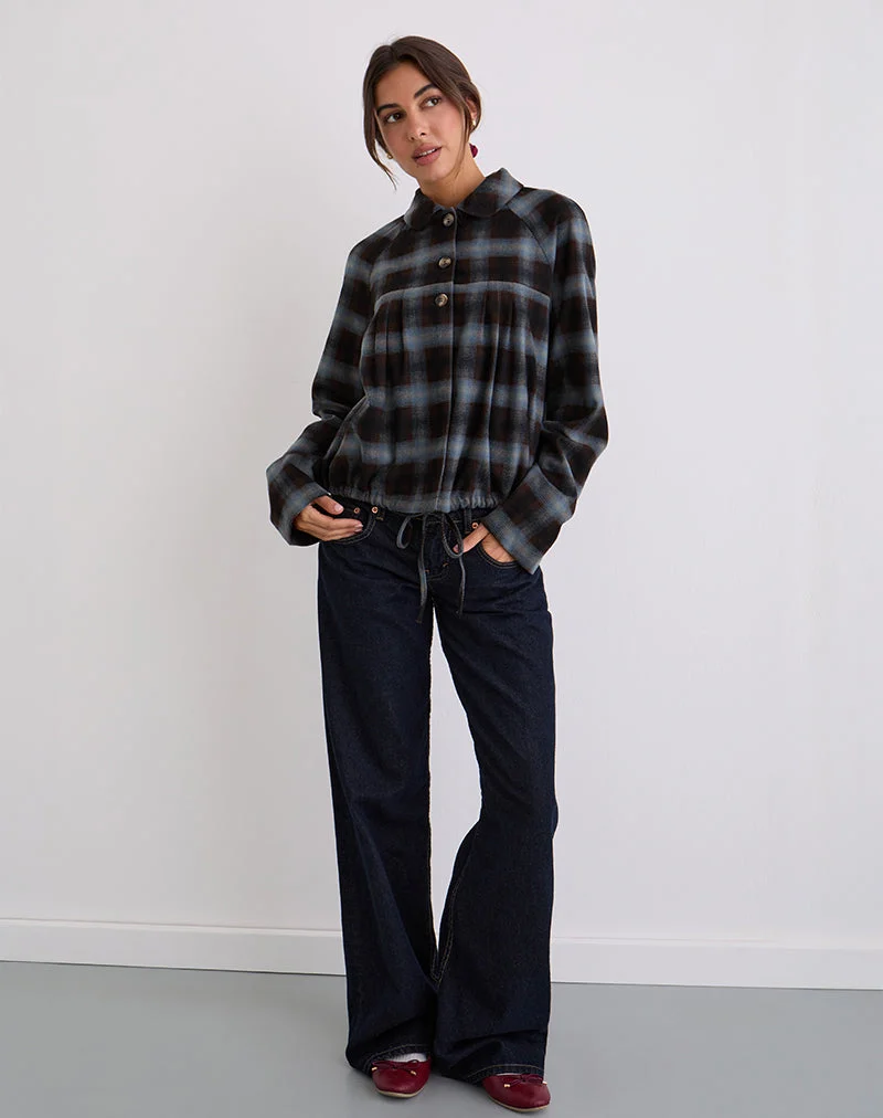 Harana Kragenjacke in blauem und braunem Karo