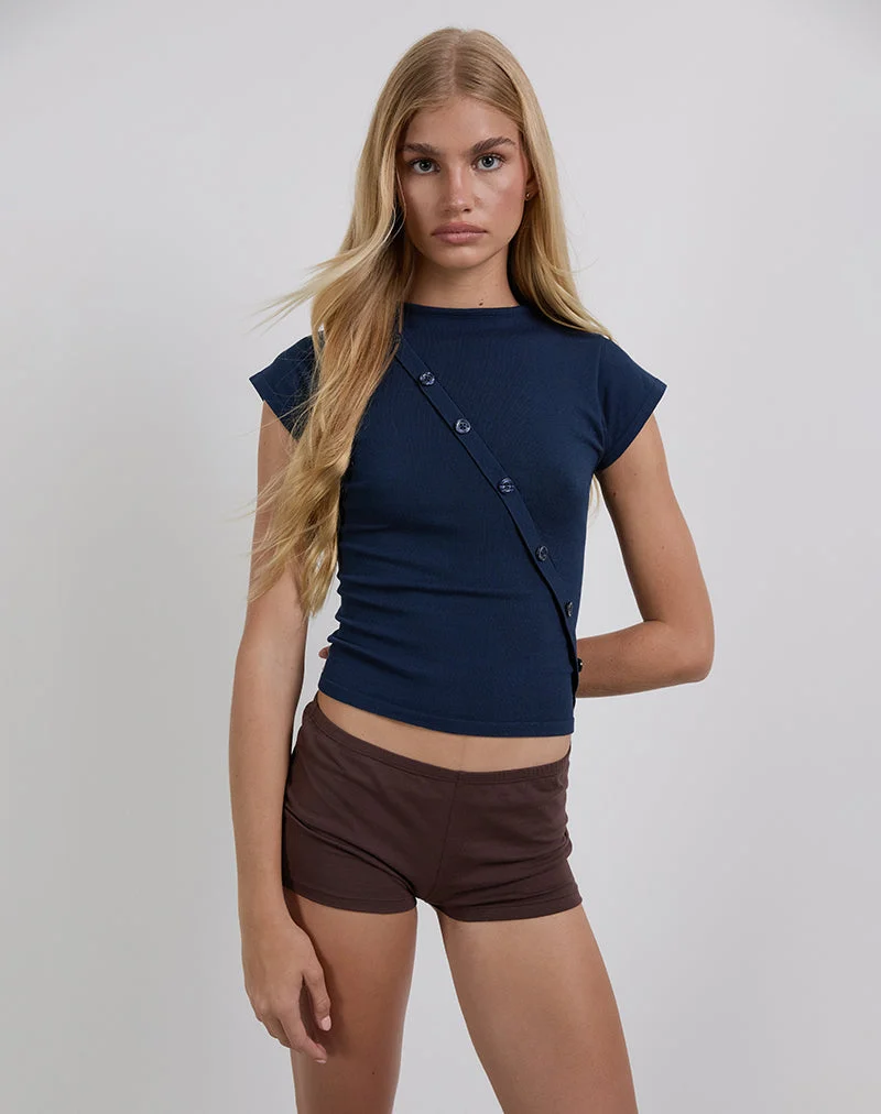 Elyra Asymmetrisches Oberteil aus Strick in Navy