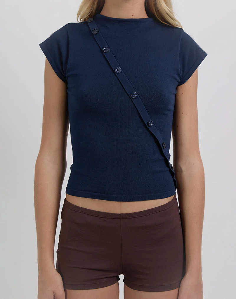 Elyra Asymmetrisches Oberteil aus Strick in Navy