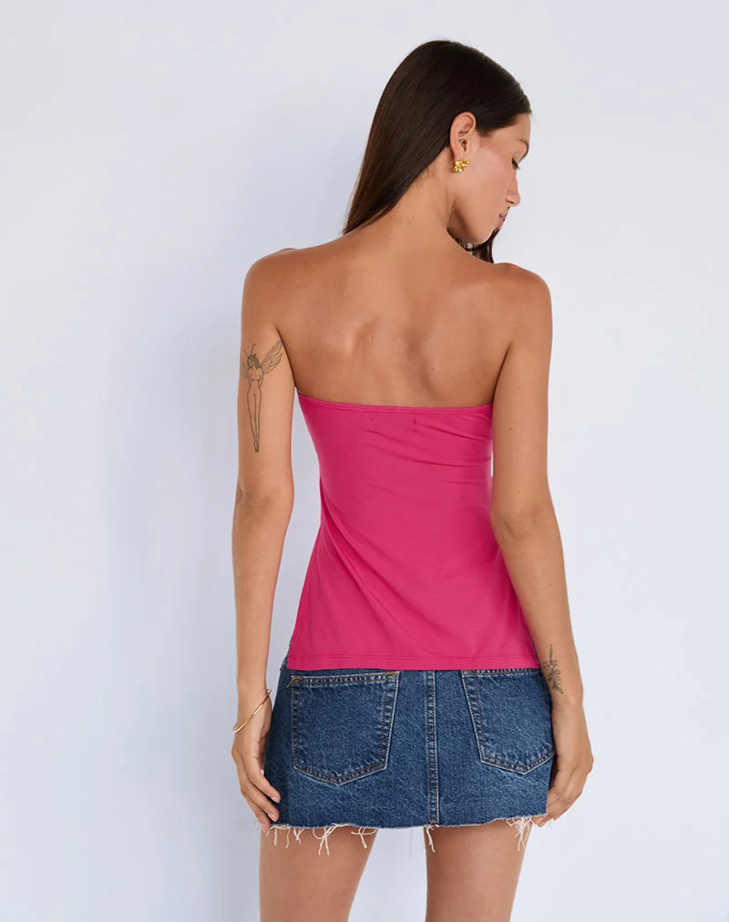 Aravie Gerafftes Bandeau-Top in Fandango Pink