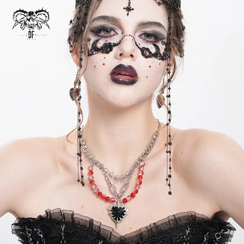 Damen Punk Herz Perlenkette Halskette