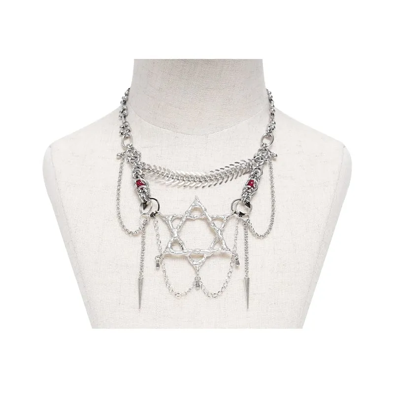 Damen Punk Kette Hexagramm Fischgräten Halskette