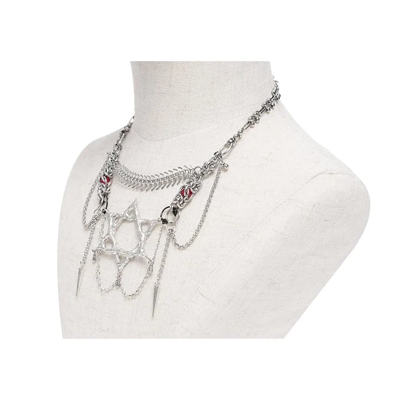 Damen Punk Kette Hexagramm Fischgräten Halskette