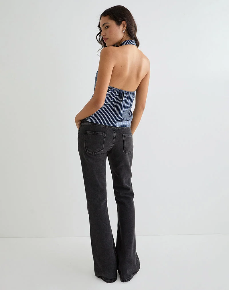 Mikanu Neckholder-Bluse in Nadelstreifen Navy