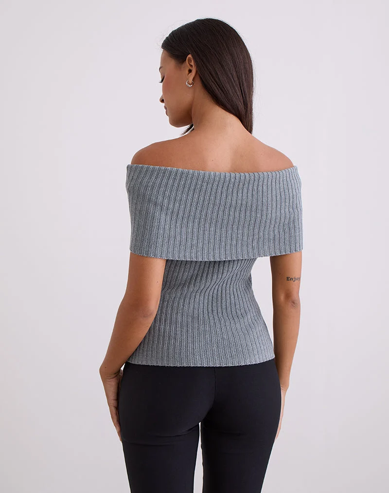 Fahari Foldover-Top aus Rippenstrick Grau