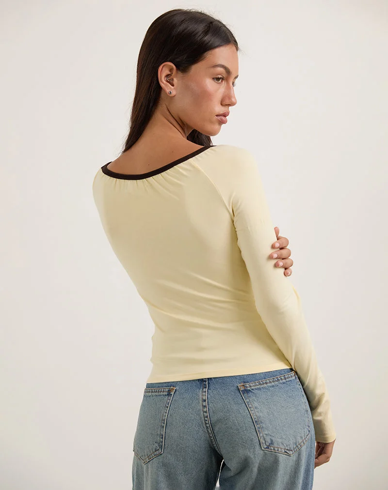 Shou Top in Buttermilch mit brauner Bindung