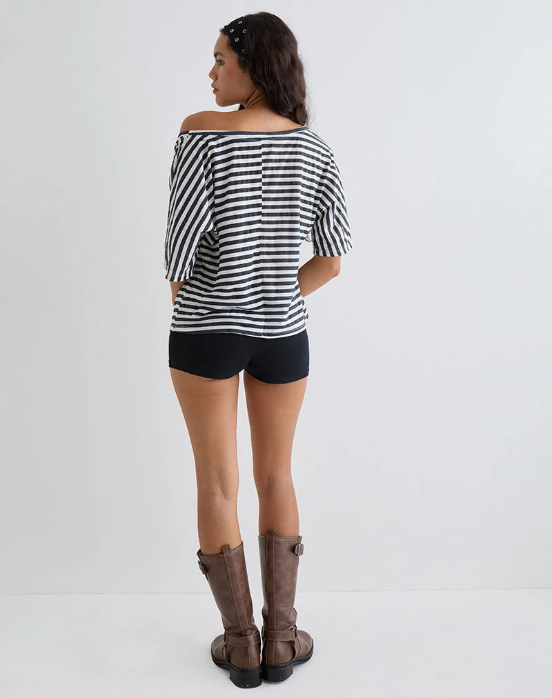 Daman schulterfreies Basic-Top in Elfenbein mit anthrazitfarbenen Streifen