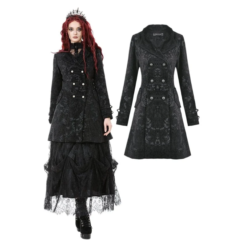 Damenmantel mit Gothic-Blumenmuster und Umlegekragen aus Jacquard